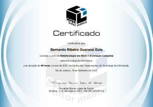 certificado da COTI informática - WebDeveloper em REACT (Formação completa)